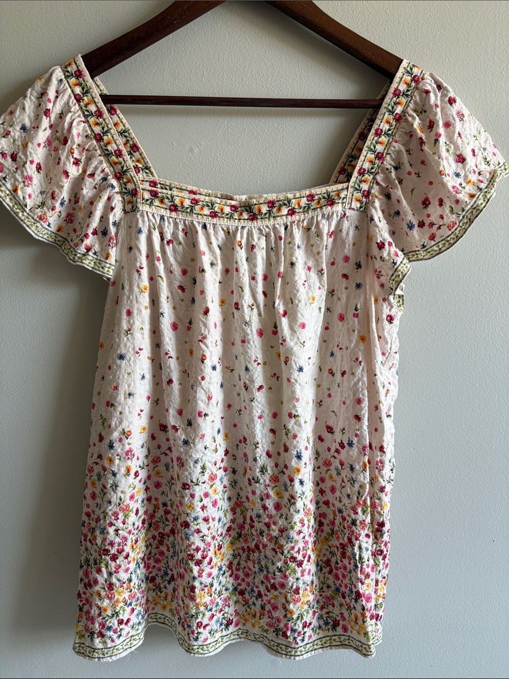 Max Studio Cream Floral Square-Neck Peasant Blouse